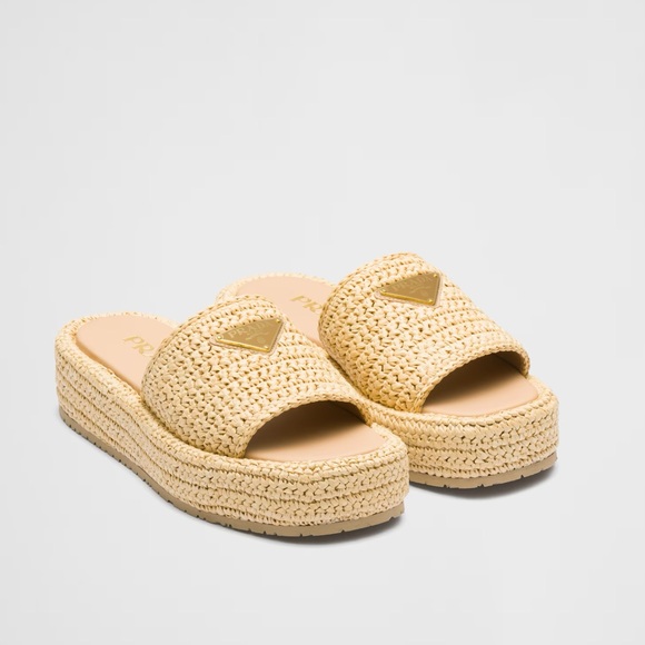 Prada Raffia Platform Slide Sandals - Picture 1 of 6